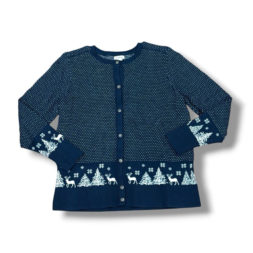 Women's Navy Blue Cardigan Sweater with White Pattern